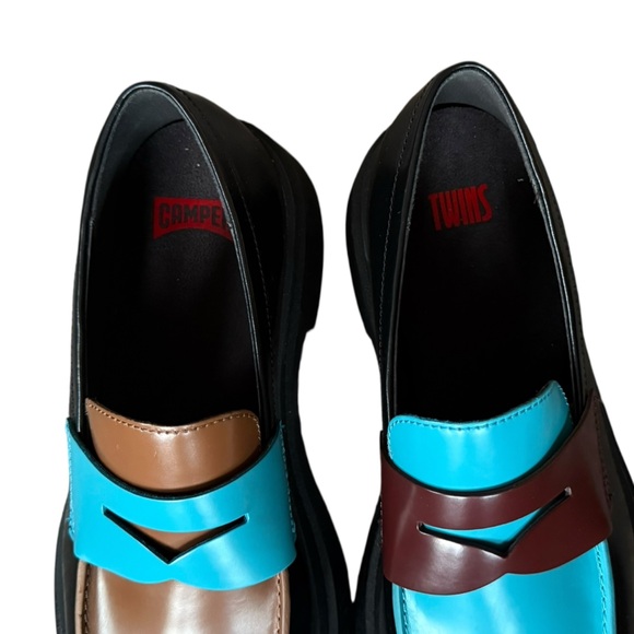 CAMPER TWINS Multicolored Leather Penny Loafer BROWN BLACK BLUE Size 42 US 9 - Picture 12 of 13